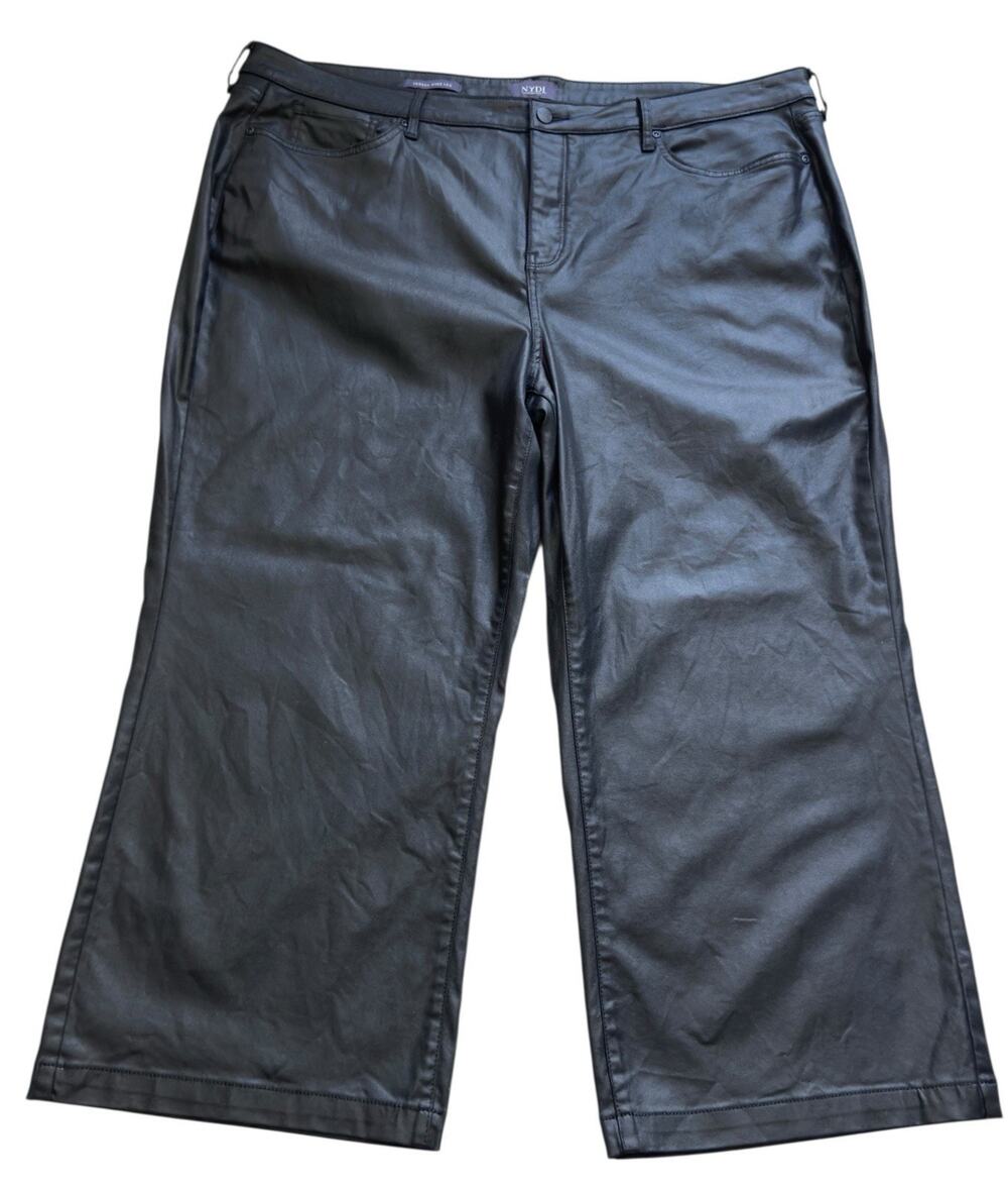 NYDJ Black Pants Women's Size 22W Teresa Wide Leg Coated Jeans Crop Faux Leather